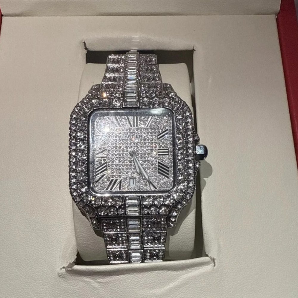 Cartier Santos Moissanite 925 Silver VVS Clarity